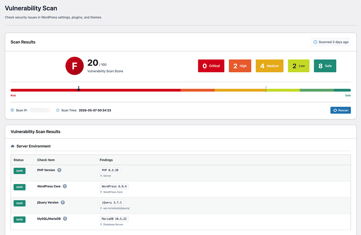 Vulnerability scan screenshot