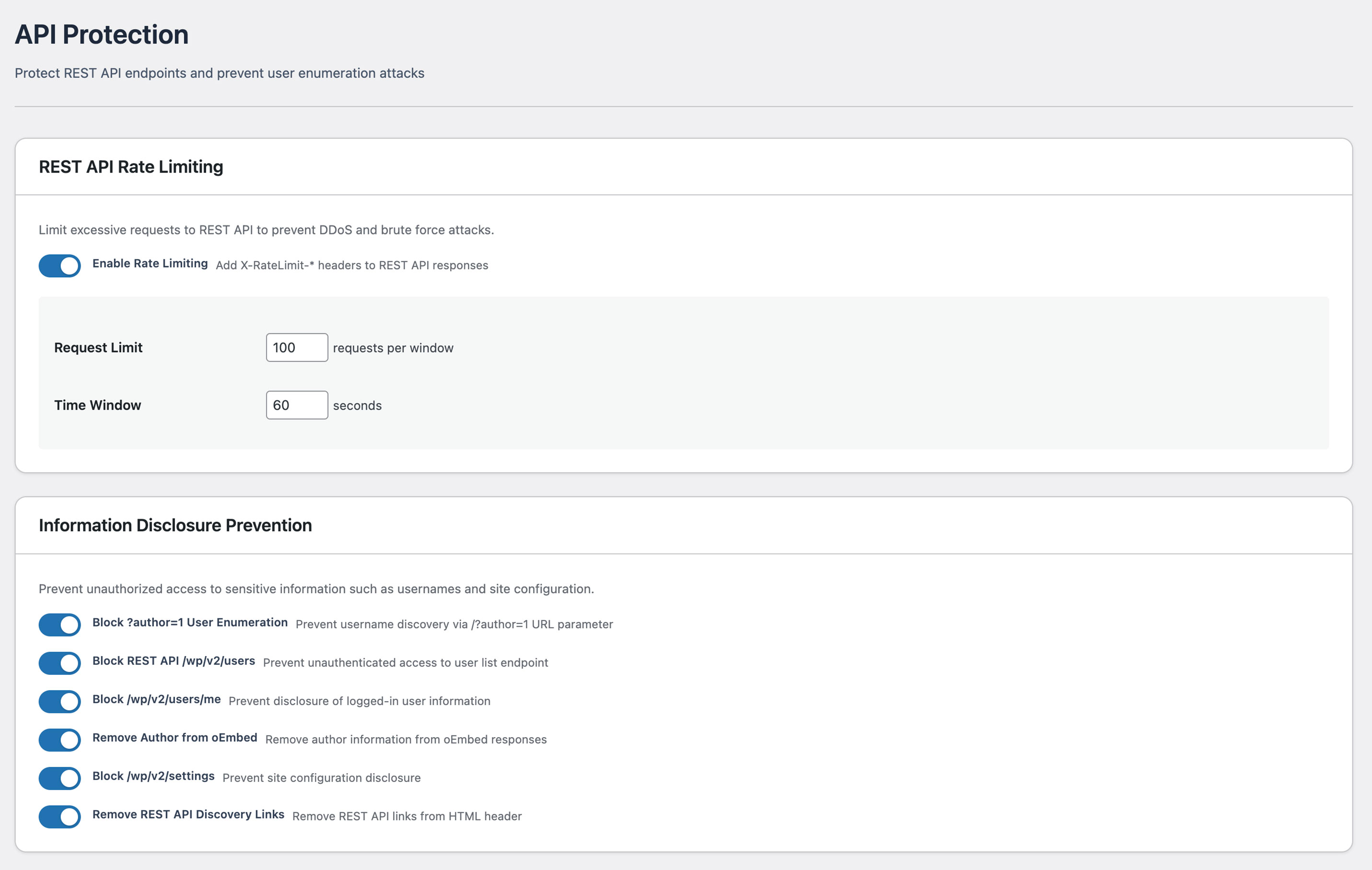 API Protection settings screen