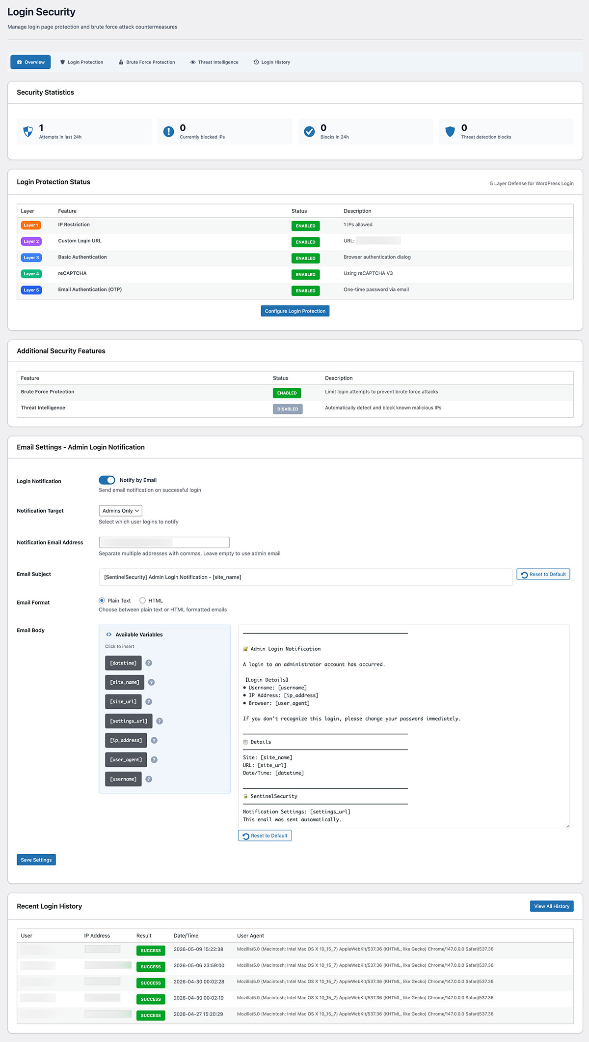 Login security dashboard