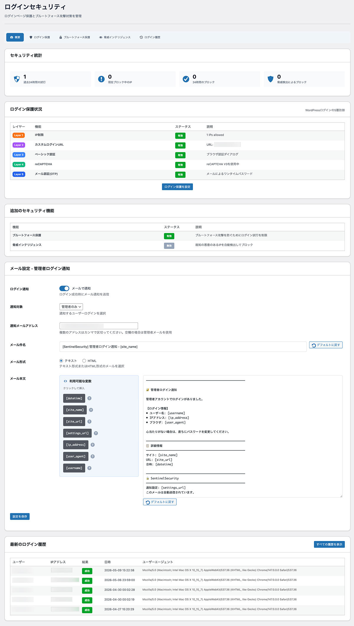 Login security dashboard