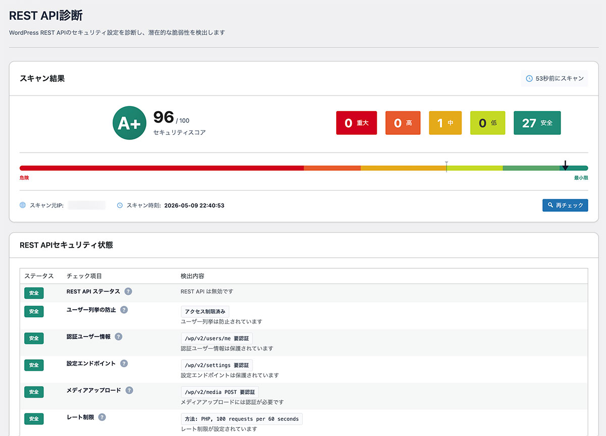REST API診断 スキャン結果画面