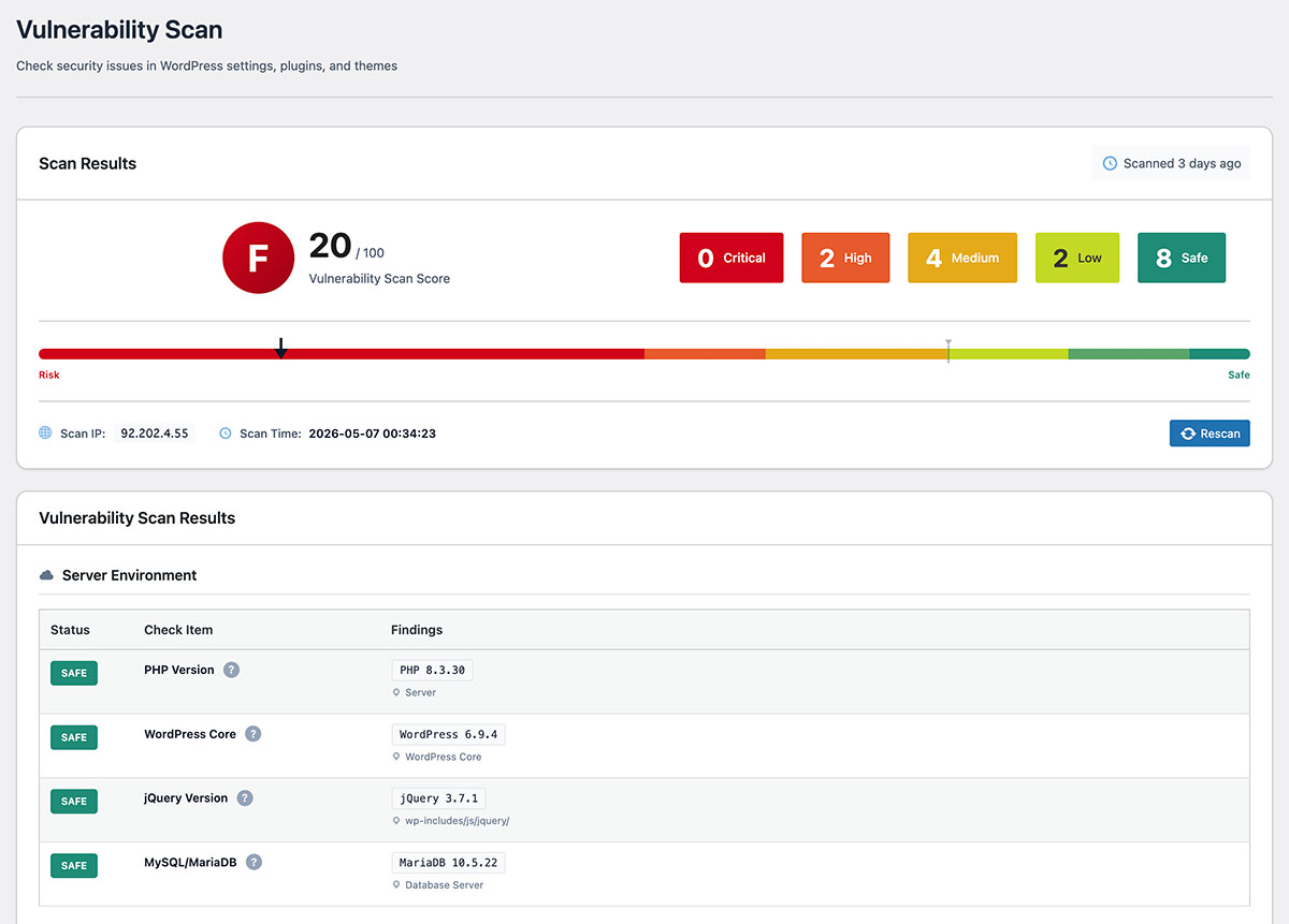 Vulnerability scan results
